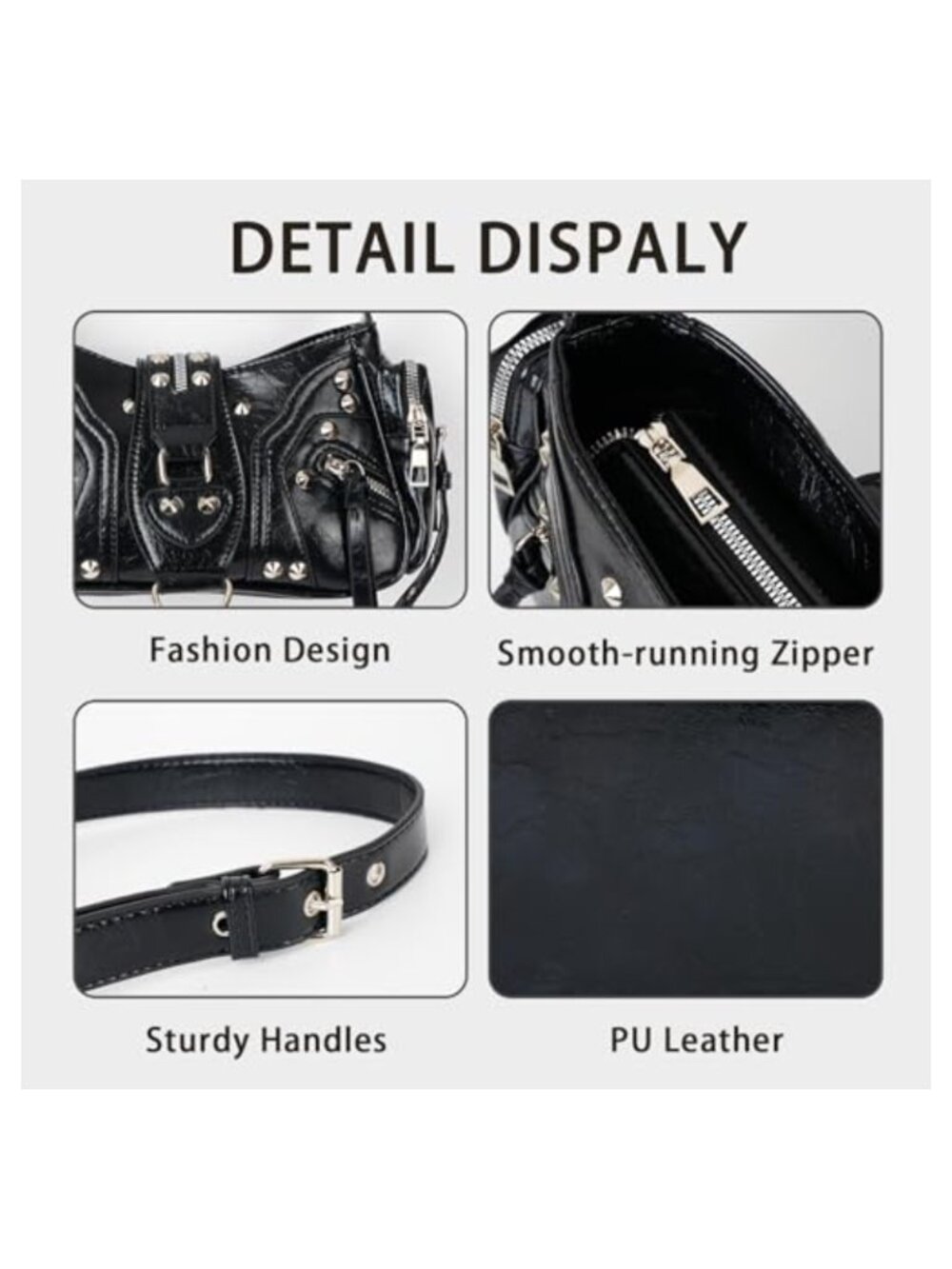 Y2K Studded Buckle Shoulder Bag Vegan PU Leather Goth Mini Purse - Picture 2 of 6